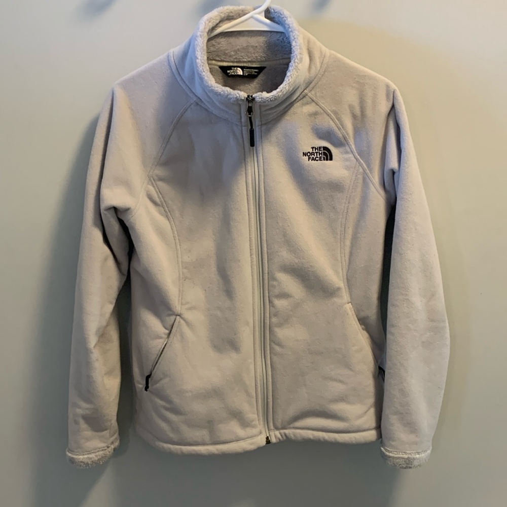 Light grey women’s North Face zip front jacket